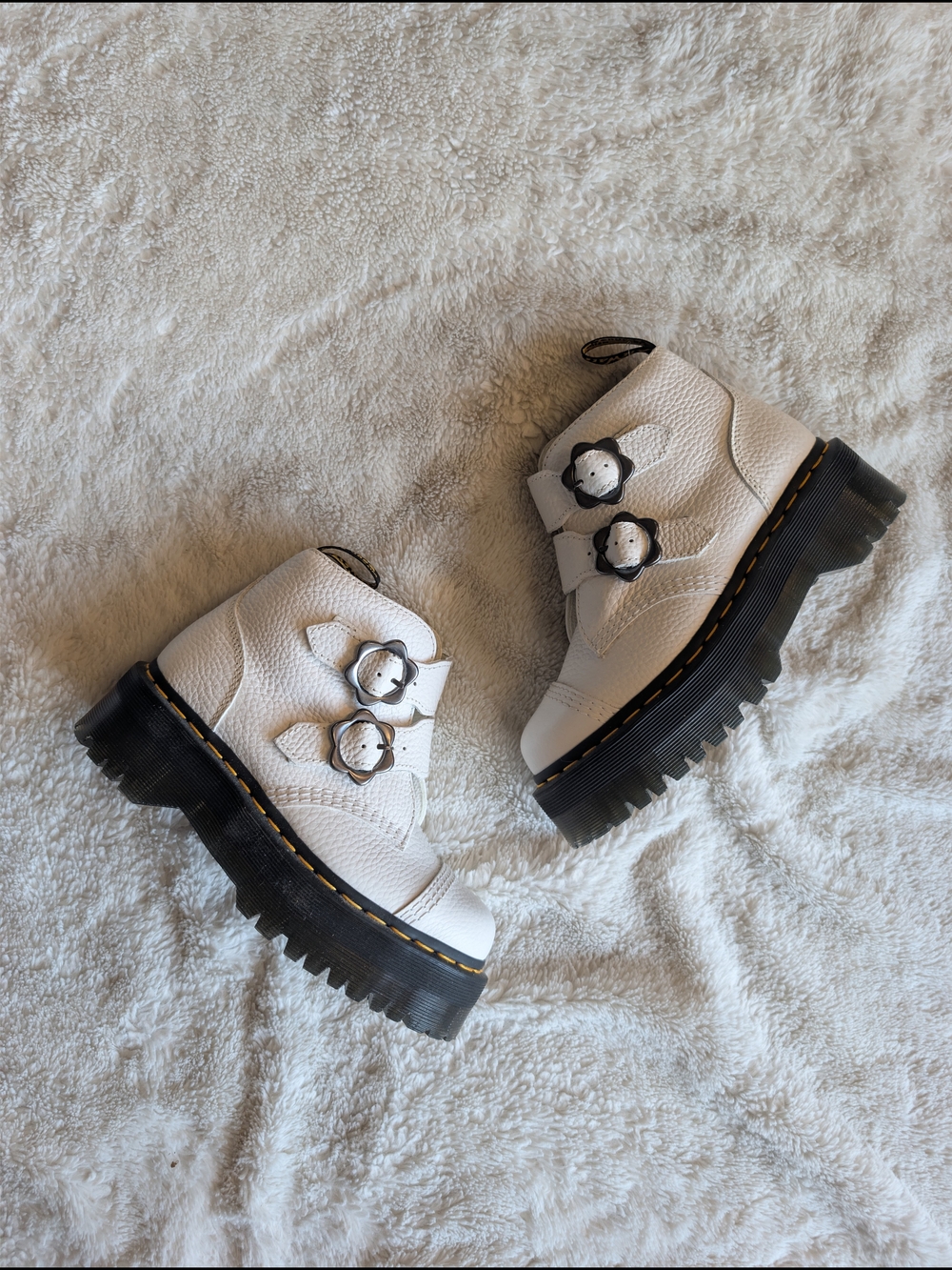Doc Martens Devon Flower White Platform Buckle Ankle Boots - Women's